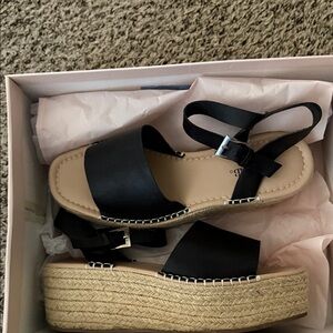 JustFab Black Espadrille Wedge Sandals